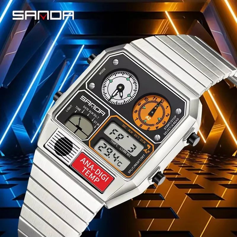 Men's Square Digital Watch with Temperature & Stopwatch - Multi-Functional Sport Watch