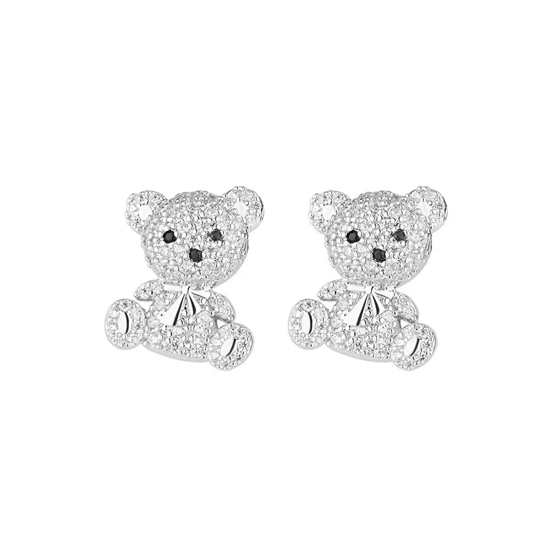 Sterling Silver Animal Earrings with Cute Bear Design - Personalized Jewelry