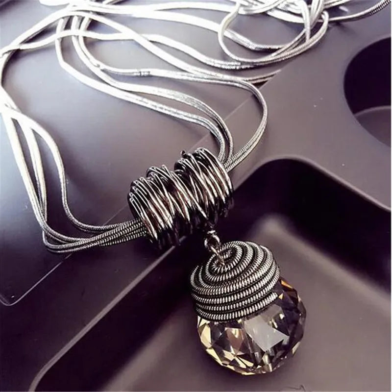Women’s Crystal Statement Necklace with Black Chain - Maxi Pendant Jewelry 2024