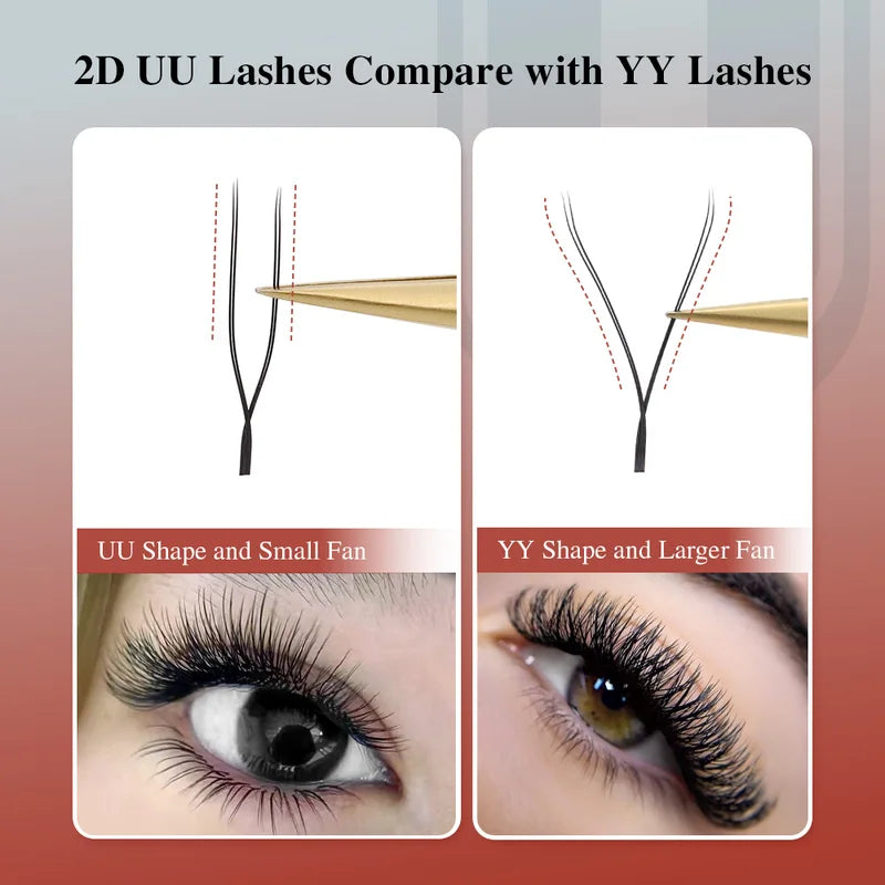 False Eyelash Extensions Set - Natural Soft Light 2D YY U Shape 15mm