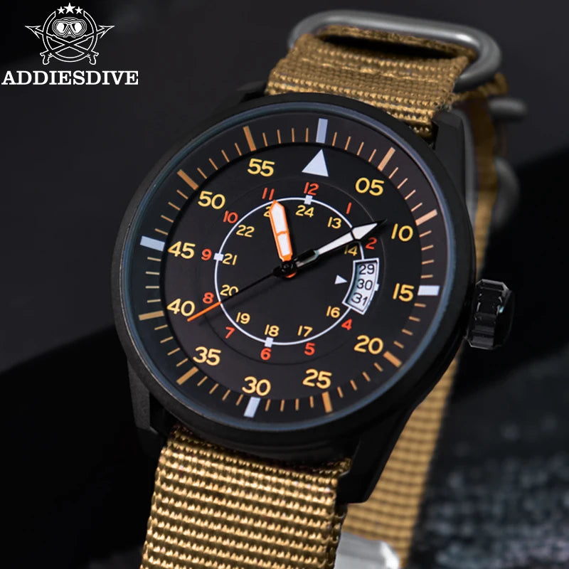 Men's 44mm Quartz Watch Waterproof 50m Large Dial Nylon Strap Analog Timepiece