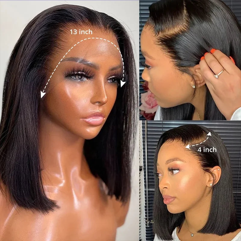 220% Density Human Hair Lace Front Bob Wigs 16 Inch Brazilian Remy Straight Hair