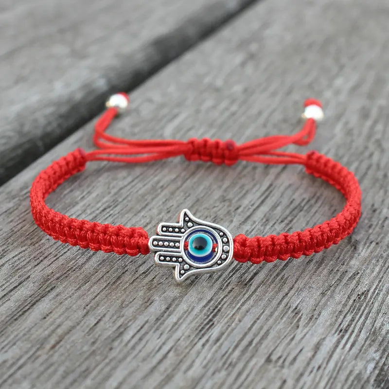 Men's Woven Fatima Hamsa Hand Bracelet with Evil Eye Charm - Unisex Spiritual Jewelry