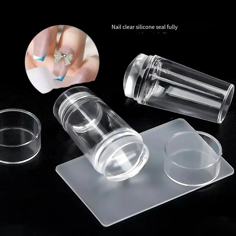 Transparent Nail Stamper Set with Scraper for French Nail Art - Silicone Head