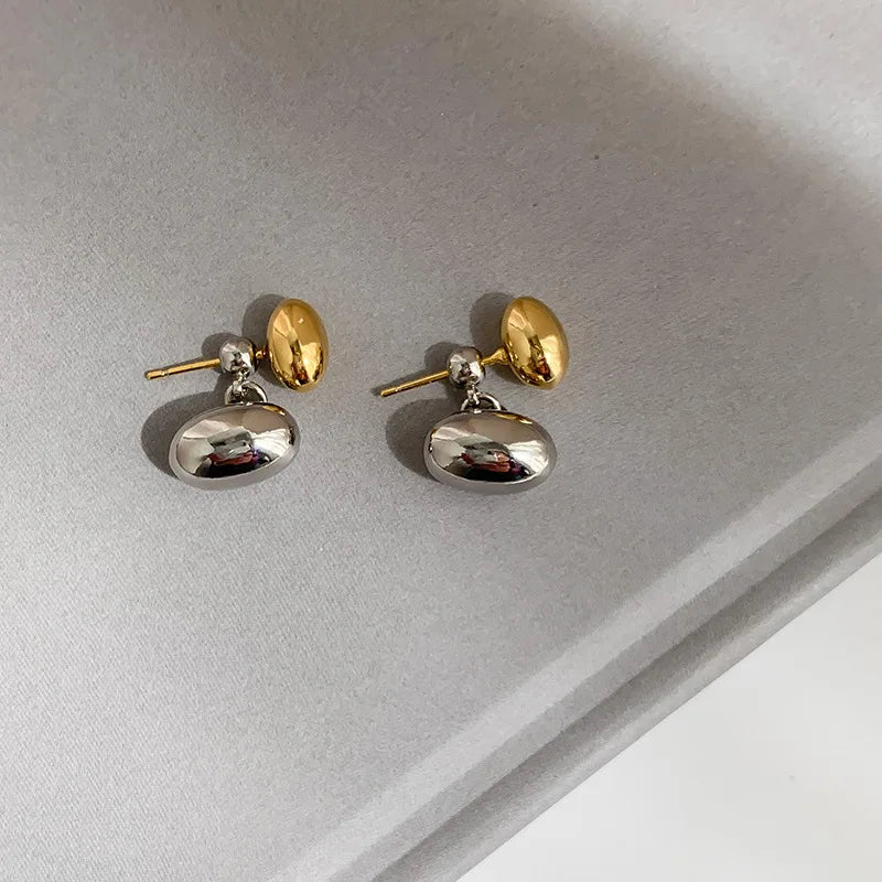 Geometric Oval Metal Stud Earrings for Women Girls - Versatile Party Jewelry