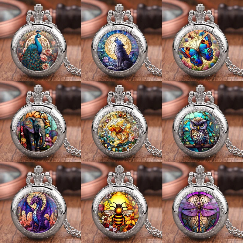 Vintage Animal Design Quartz Pocket Watch Necklace - Unisex Gift