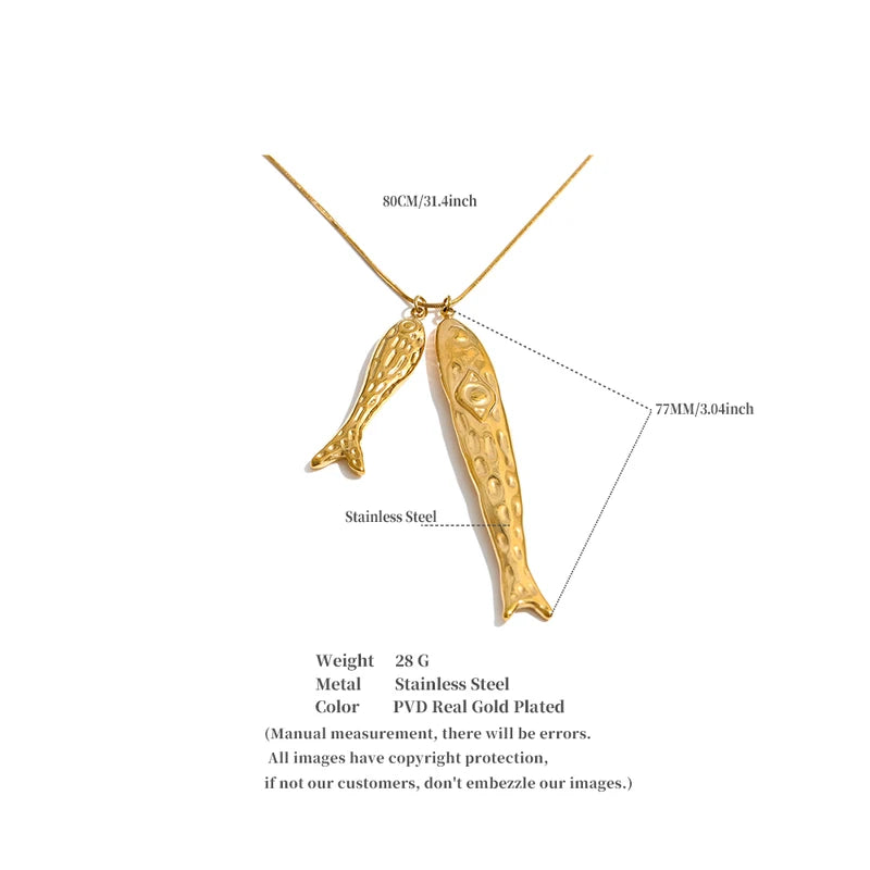 Ocean Series Fish Pendant Necklace 80cm Stainless Steel Waterproof Jewelry
