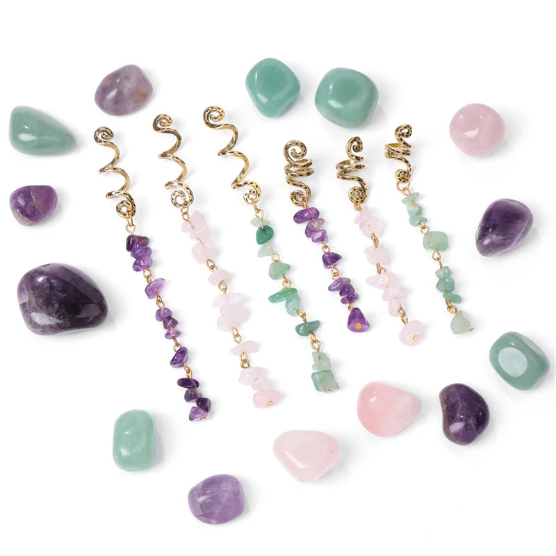 Natural Chip Stone Pendant Hair Accessories for Women Girls Spiral Hair Cuffs