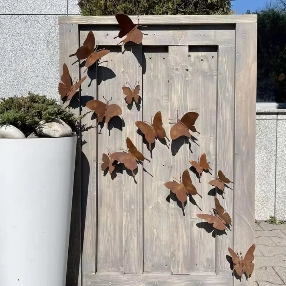 Set of 15 Rustic Metal Butterfly Wall Decor for Garden & Outdoor Fence