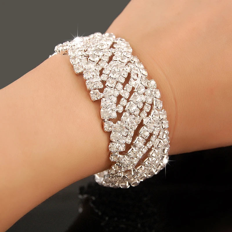 Luxury Charm Bracelets 925 Silver Zircon Crystal Women Wedding Jewelry