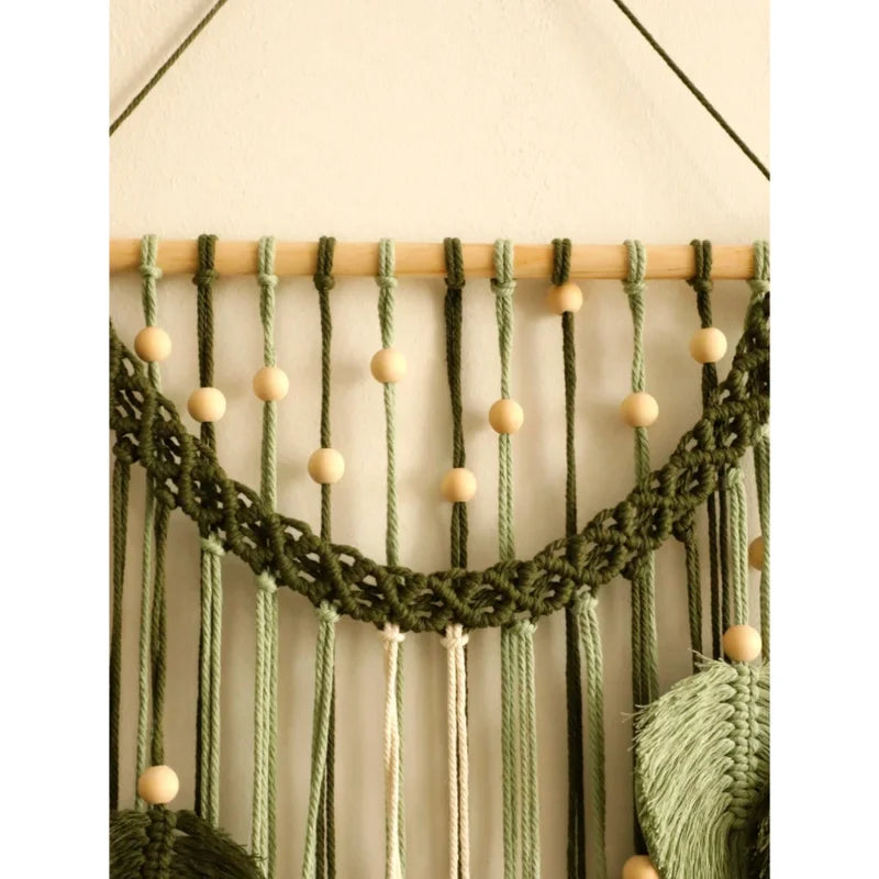 Leaf-Shaped Wall Hanging Decor Bohemian Tassel Tapestry Rustic Wall Art