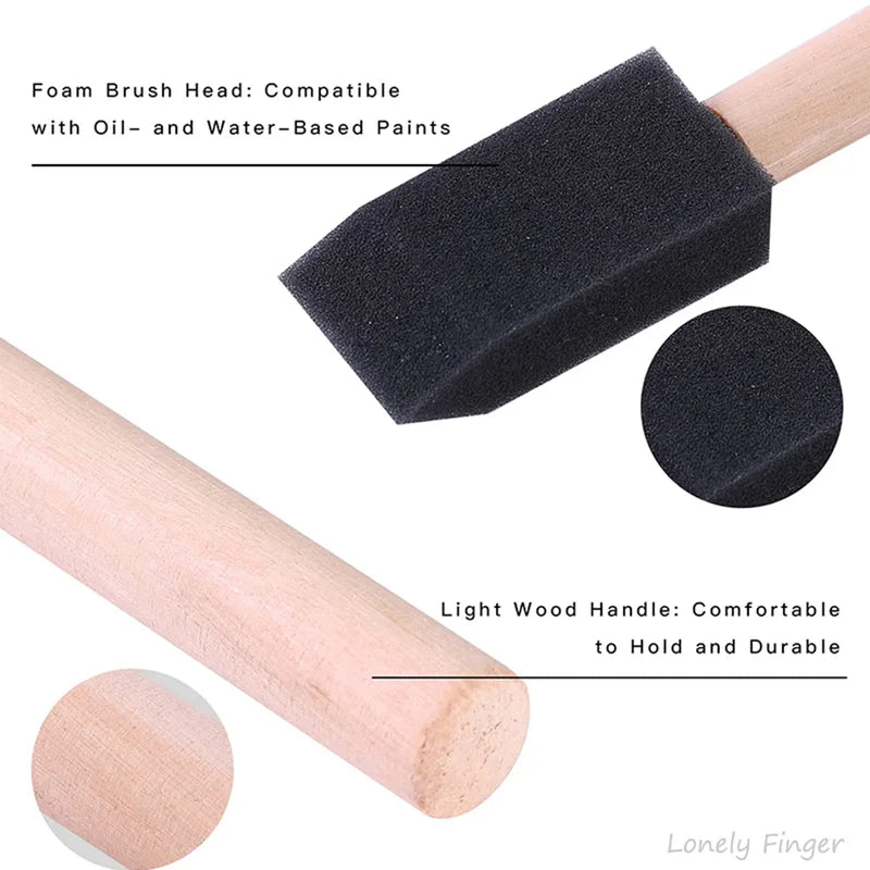 Set of 10/20 Foam Paint Brushes for Varnishes & Staining - Reusable Sponge Brushes with Wood Handles