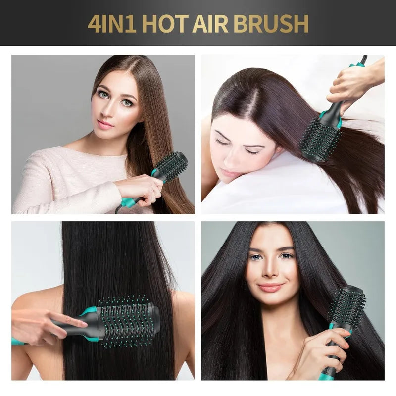 4-in-1 Hot Air Brush Hair Dryer Set with Rotating Ceramic Brush - Volumizer & Styling Tool for Women