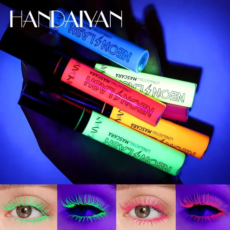 Colorful Fluorescent Waterproof Mascara with Glow in The Dark Effect - Long Lasting Eye Makeup