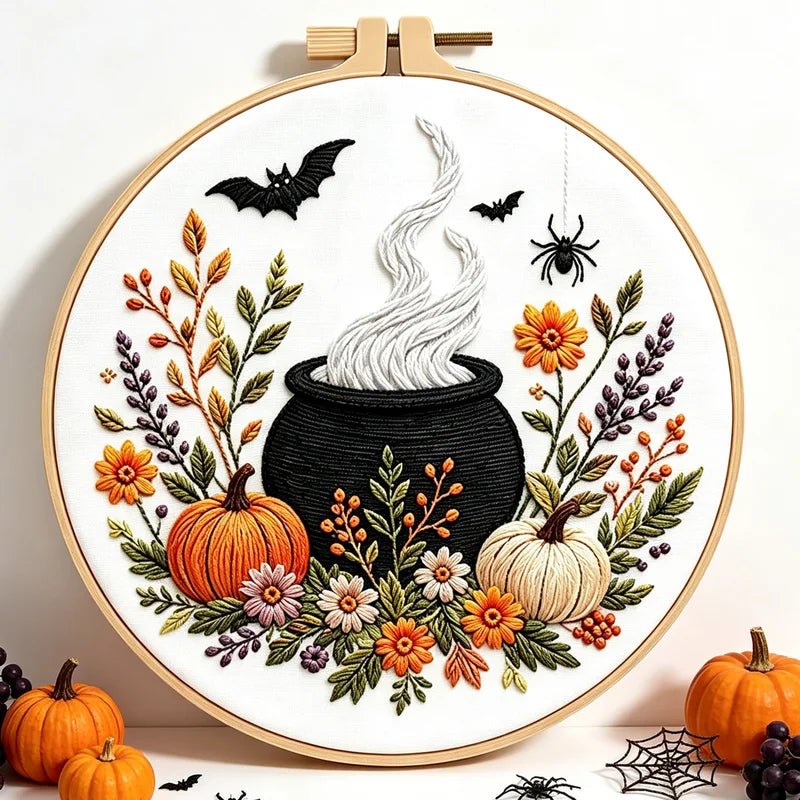 DIY Pumpkin Skeleton Embroidery Kit with Thread & Pattern - All Colors & Sizes