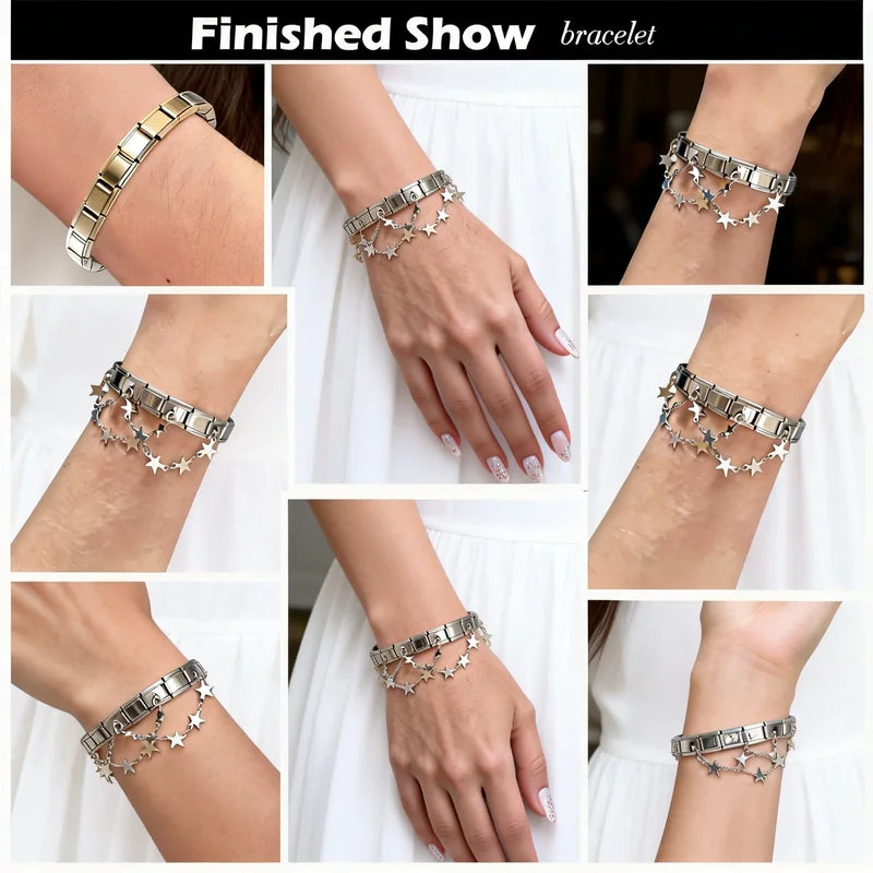 Star Love Italian Charm Bracelet Stainless Steel Beads Jewelry DIY Gift Fit 9mm