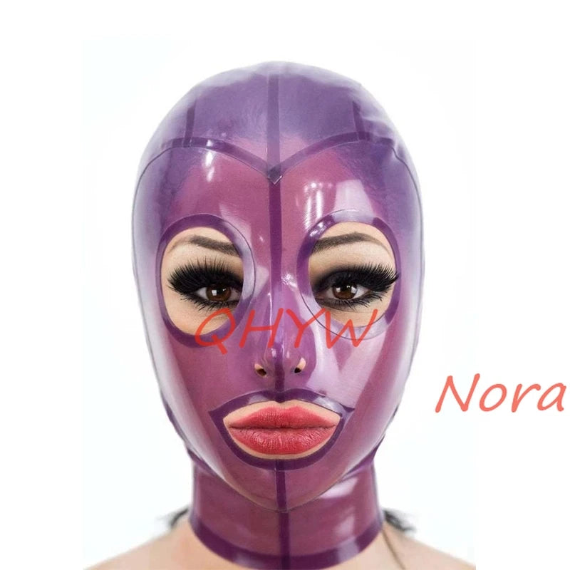 Latex Mask Transparent Purple Rubber Hood with Big Eyes & Mouth - Cosplay Costume