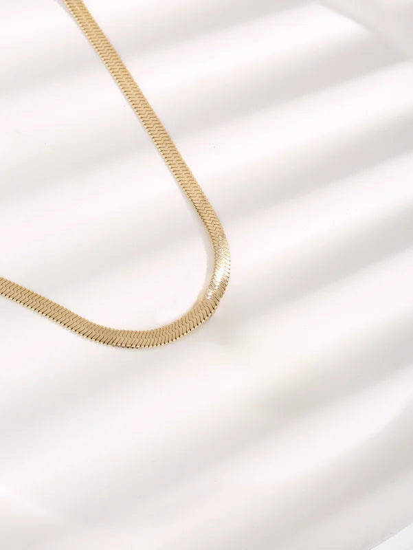 Snake Chain Necklace 3mm Gold Plated Stainless Steel Flat Jewelry for Men Women