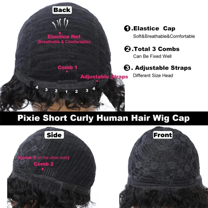 Curly Short Bob Wig with Bangs - Human Hair, Bouncy Afro Rose Style