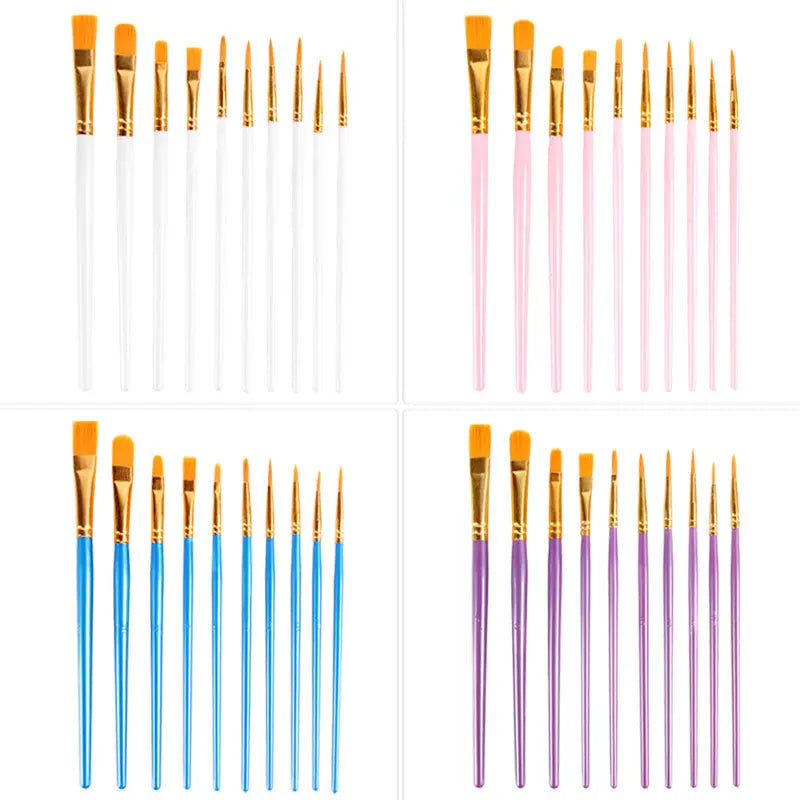 10Pcs Multi-Function Paintbrush Set for Watercolor Oil Gouache Art - Nylon Hair