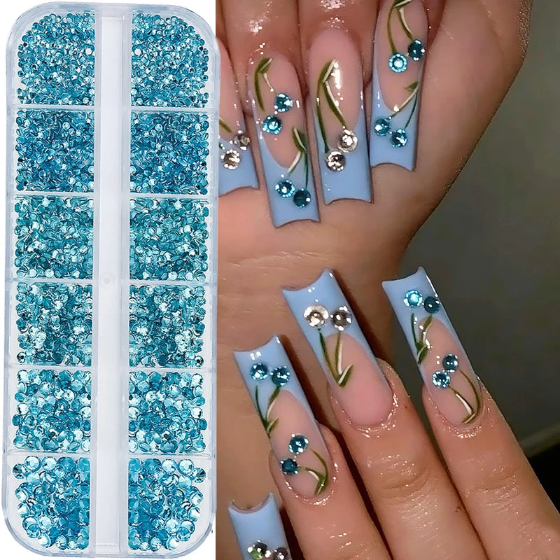 12-Grid Shiny Lake Blue Glass Nail Charms - Fruit Design DIY Rhinestones