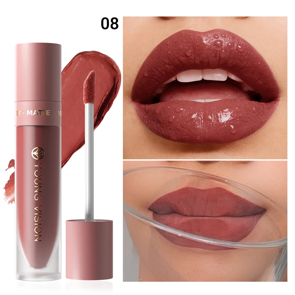 8 Color Nude Brown Matte Liquid Lipstick Set - Long-lasting, Non-stick Lip Gloss