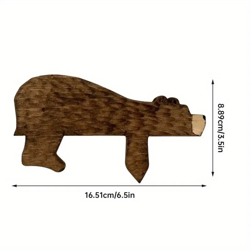 Wooden Bear Door Topper Sculpture - Corner Wall Decor Figurine for Home Office