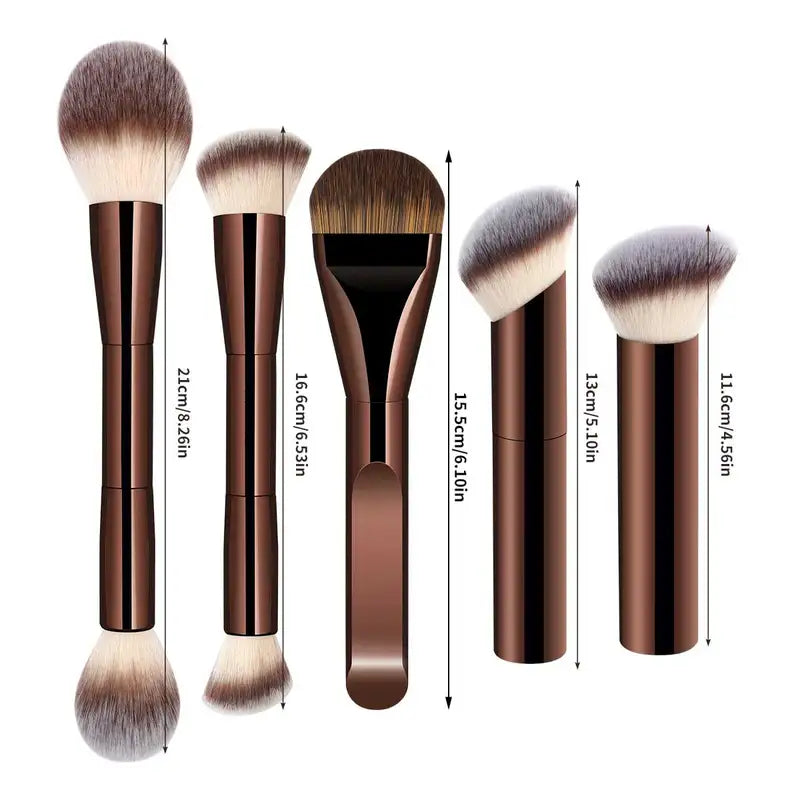 5-Piece Makeup Brush Set with Double-Ended Kabuki Contour Blending Tools
