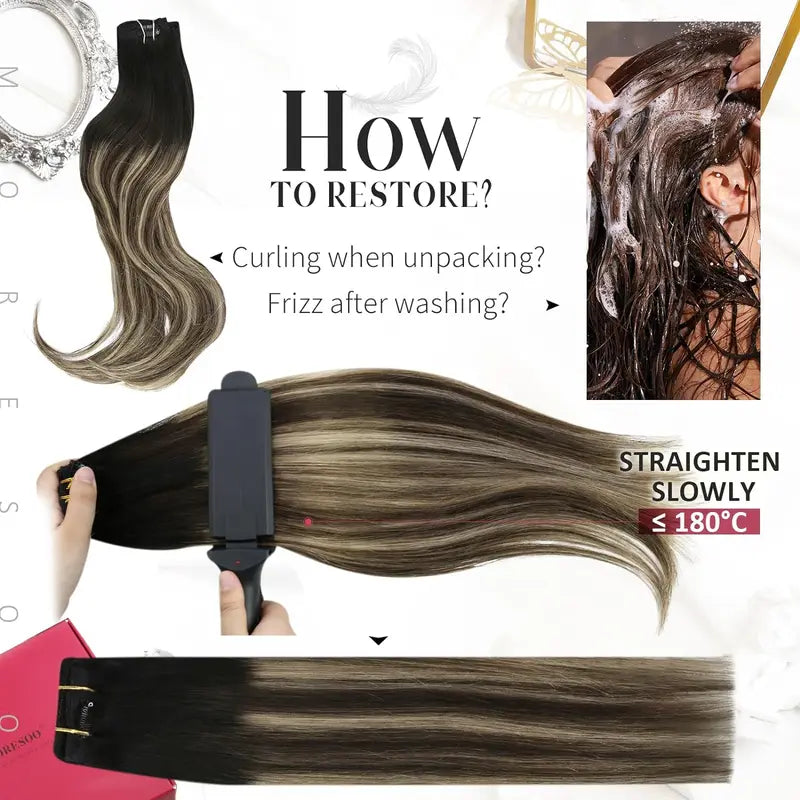 Human Hair Clip-In Extensions - Balayage, Remy, Double Weft, Various Lengths & Colors