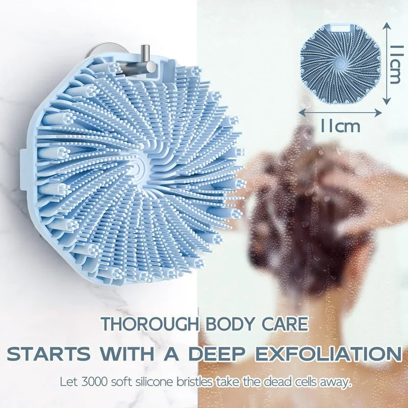 Silicone Back & Body Brush Exfoliating Shower Sponge with Handle - Soft Massage