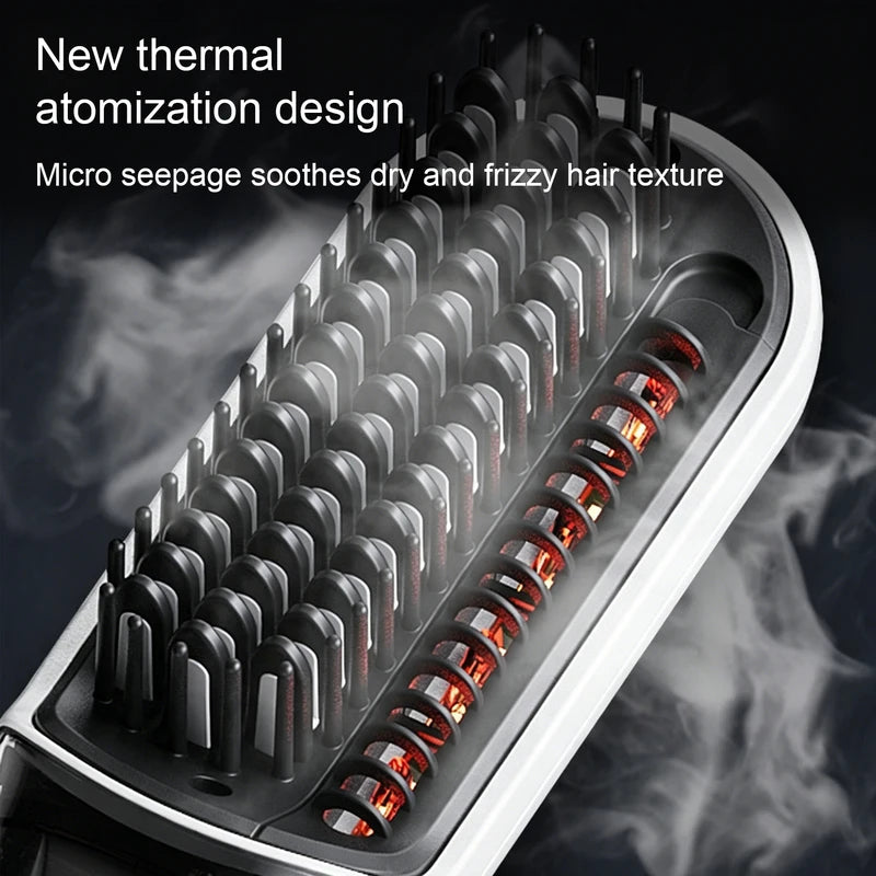 Steam Hair Straightener Brush with Red Light Therapy & Hot Mist - 4 Temperature Settings