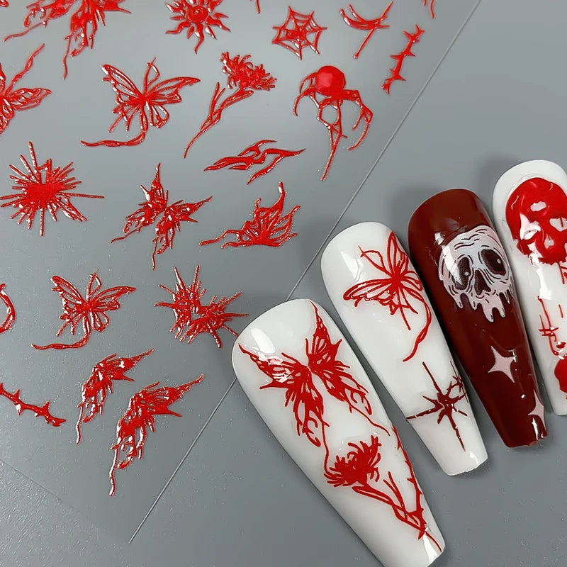 Halloween Bloody Hand Nail Art Stickers - Horror Themed Decorative Decals for Nails