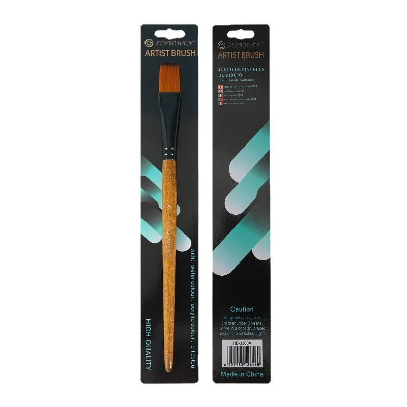 Flat Paint Brush Set for Oil Watercolor Acrylic Art Supplies - Wooden Handle Nylon Hair
