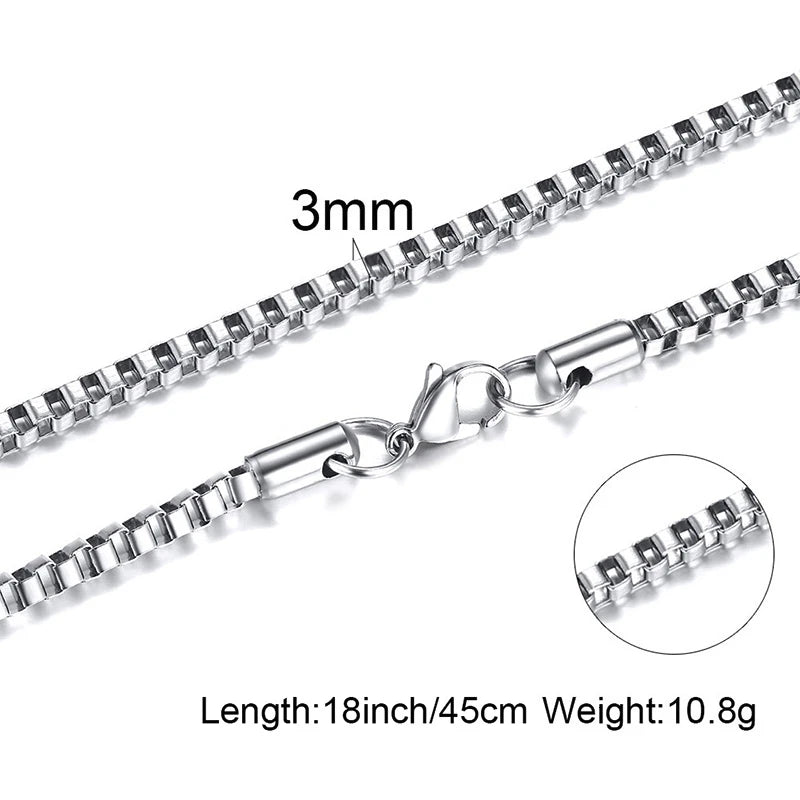 Thin Chain Necklace for Men 1/2/3mm Sterling Silver Square Link Jewelry
