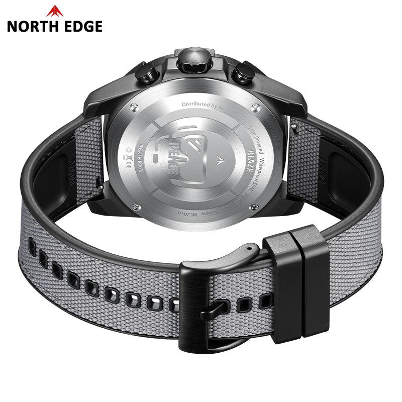 Men's Solar Power Quartz Watch with Stainless Steel Case Waterproof 50M Pilot