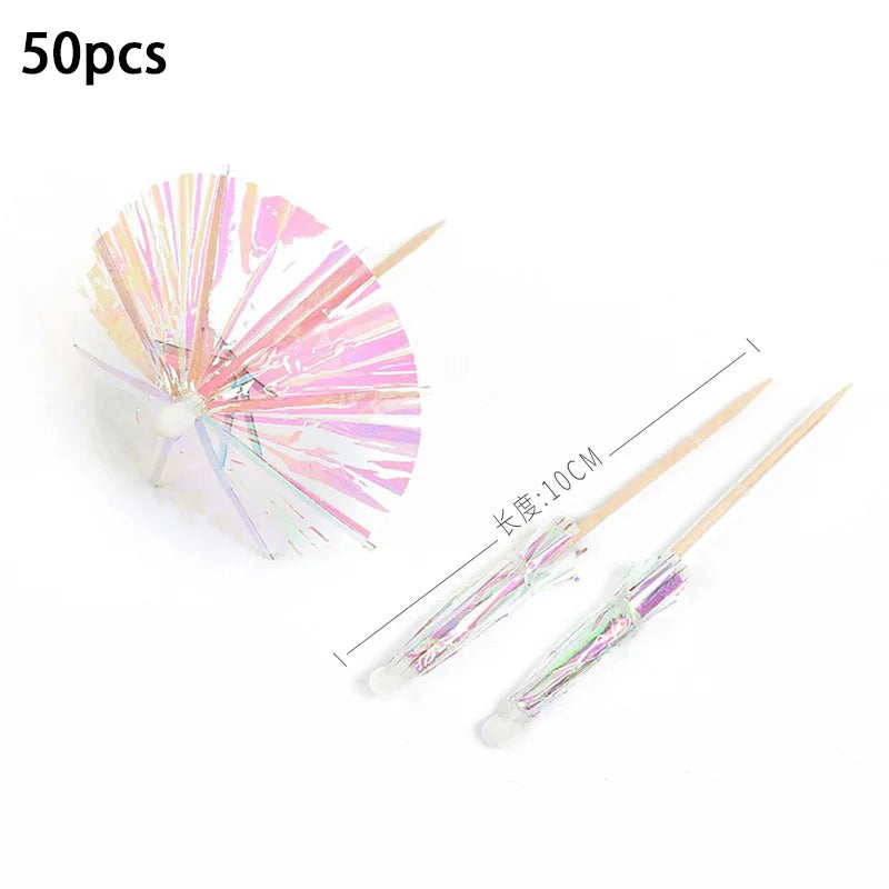 50Pcs Tropical Paper Umbrella Cocktail Picks & Cupcake Toppers for Parties