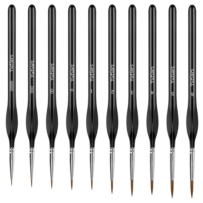 10-Piece Fine Detail Paint Brush Set for Miniatures, Nails, Face & Art