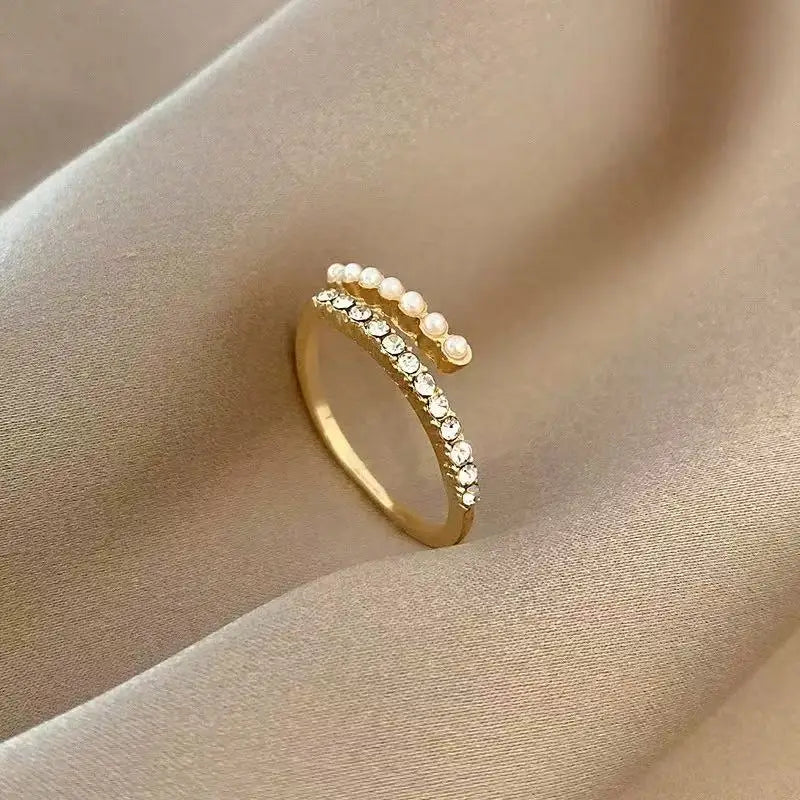 Elegant Micro Water Diamond Ring with Imitation Pearl for Women - Adjustable Jewelry for Parties and Weddings