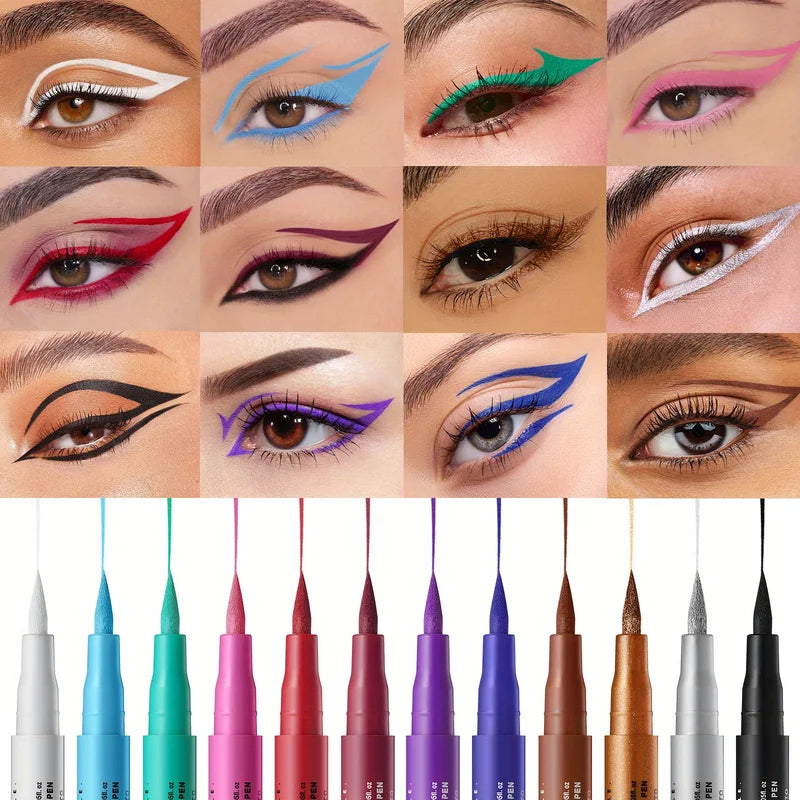 12-Color Waterproof Eyeliner Set - Long-Lasting Quick-Dry Oil-Proof Non-Smudge Makeup