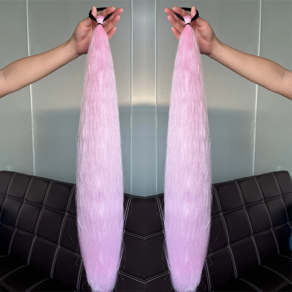 Colorful Ponytail Extension 2Pcs Long Straight Hairpiece for DIY Hairstyles