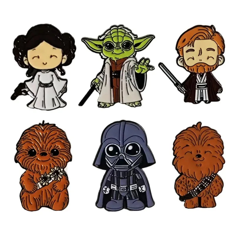 6-Pack Cute Monster Brooch Set with Darth Vader Mandalorian Leia Enamel Pins