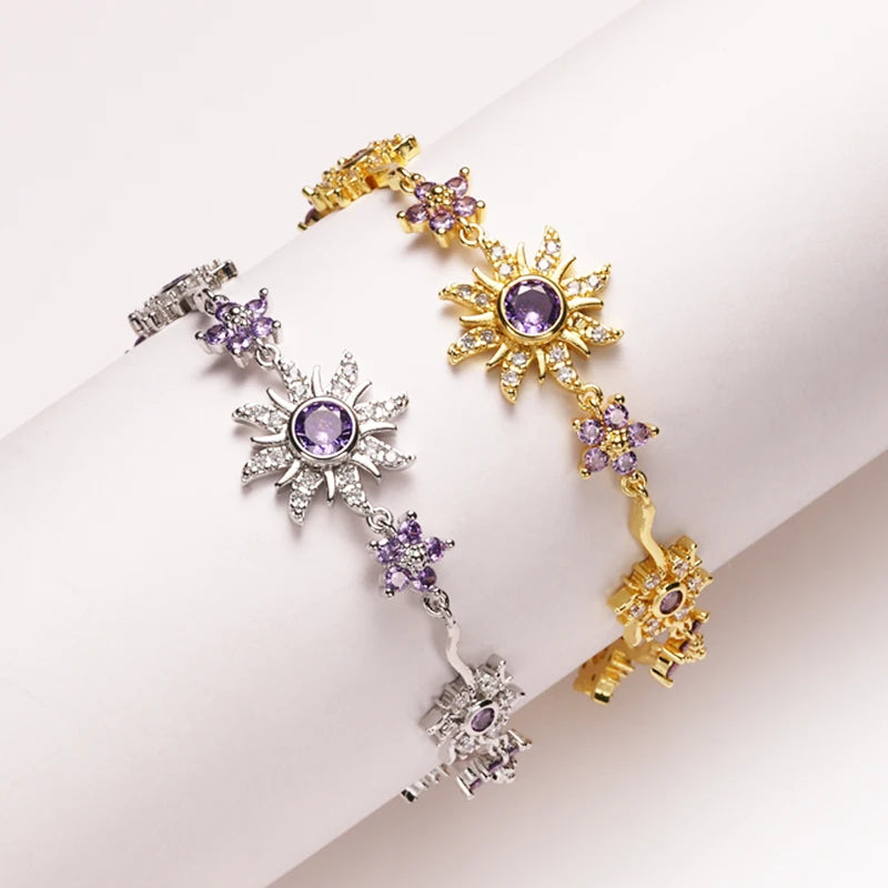 Sunflower Jewelry Bracelet with Zirconia - Holiday Gift for Travel & Outings