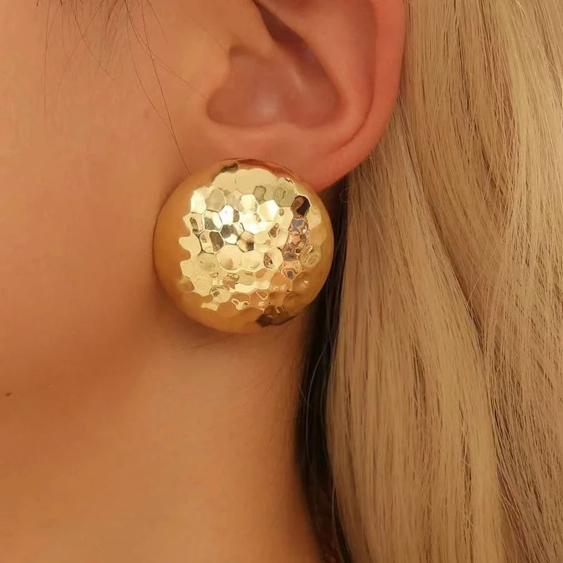 Gold Half Ball C-Shape Earrings for Women Geometric Statement Jewelry