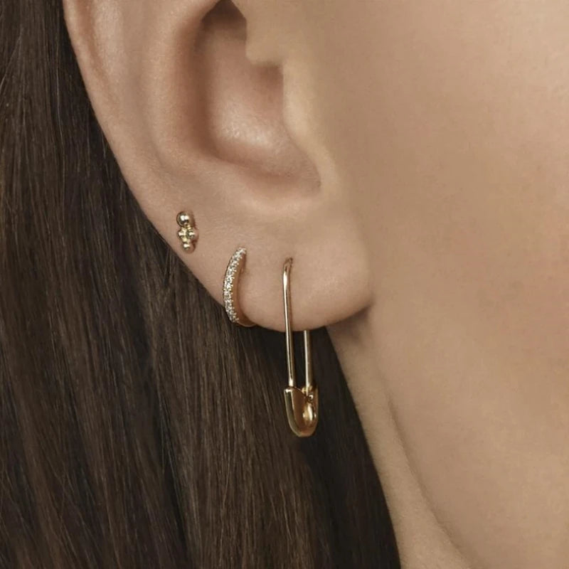 Minimalist Safety Pin Shape Leverback Earrings – Gold Plated U-Shaped Lock Pendant Jewelry