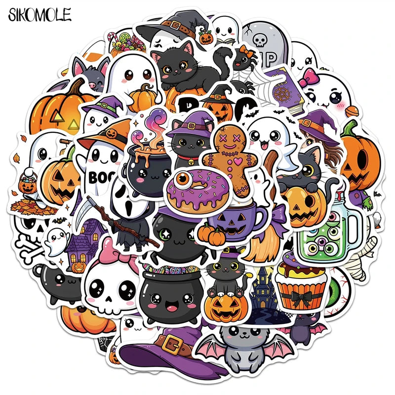 Halloween Ghost Pumpkin Stickers 10/30/50pcs Cute Kawaii DIY Phone Laptop Decor