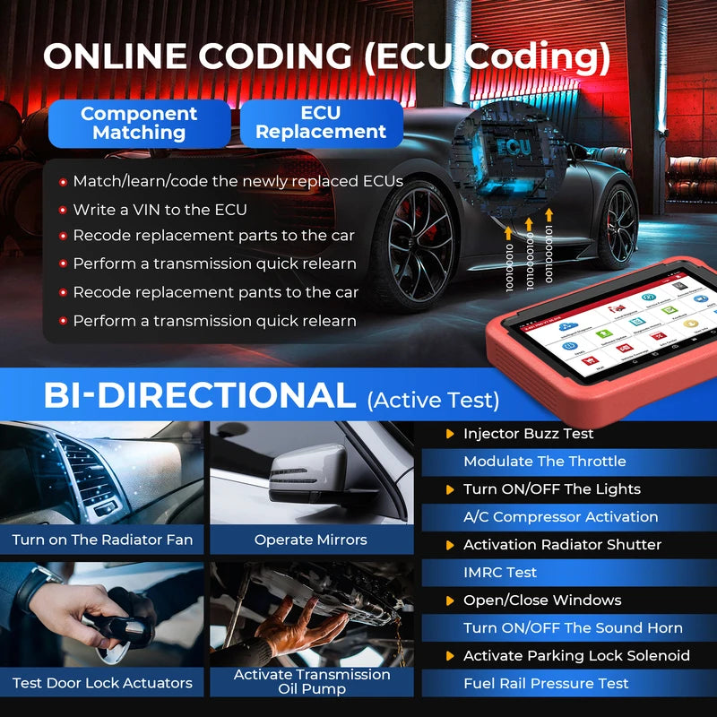 All System Car Diagnostic Scanner with ECU Coding & Reset Functions - Automotive OBD2 Tool