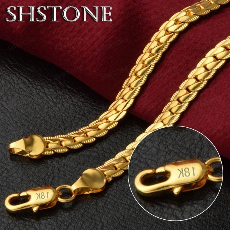 18K Gold & Sterling Silver Full Sideways Necklace 6mm Chain for Women & Men