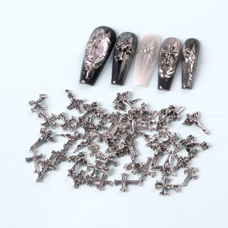 50pcs Mixed Punk Retro Cross Nail Charms for Manicure Nail Art Decoration