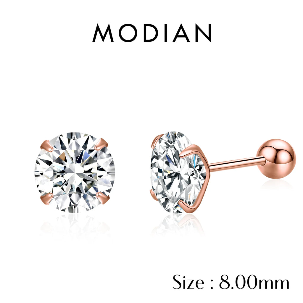 Multicolor 925 Sterling Silver Beads Screw Earrings - CZ Round Studs for Women