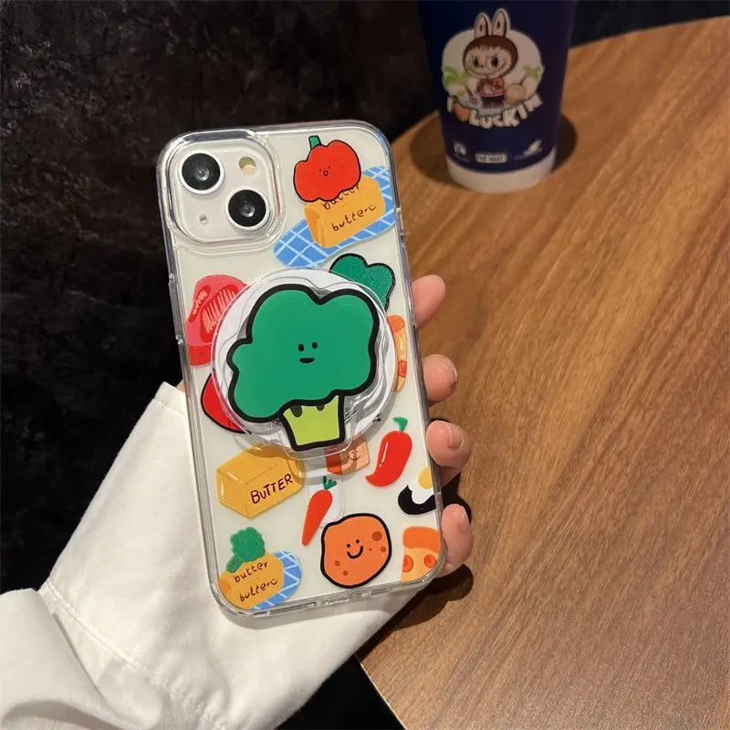Magnetic Vegetable Phone Holder for iPhone & Samsung - Cute Cartoon Stand